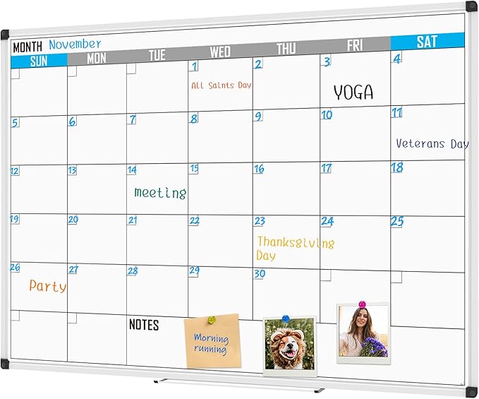 XBoard Magnetic Calendar Whiteboard 60" x 40" - Monthly Calendar Dry Erase Board, White Board + Colorful Calendar Board, Silver Aluminium Framed Monthly Planning Board-DeskLoop Office