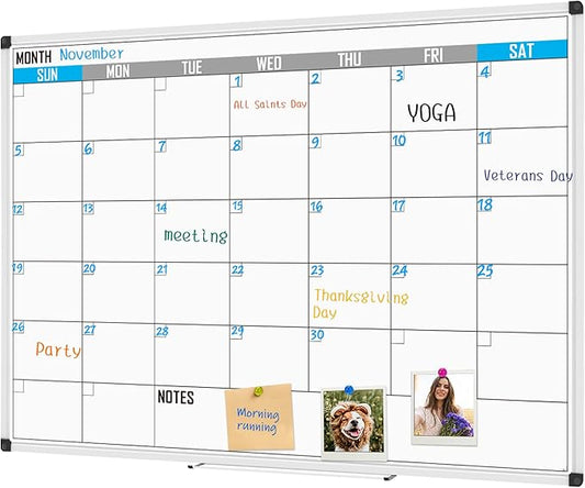 XBoard Magnetic Calendar Whiteboard 60" x 40" - Monthly Calendar Dry Erase Board, White Board + Colorful Calendar Board, Silver Aluminium Framed Monthly Planning Board-DeskLoop Office