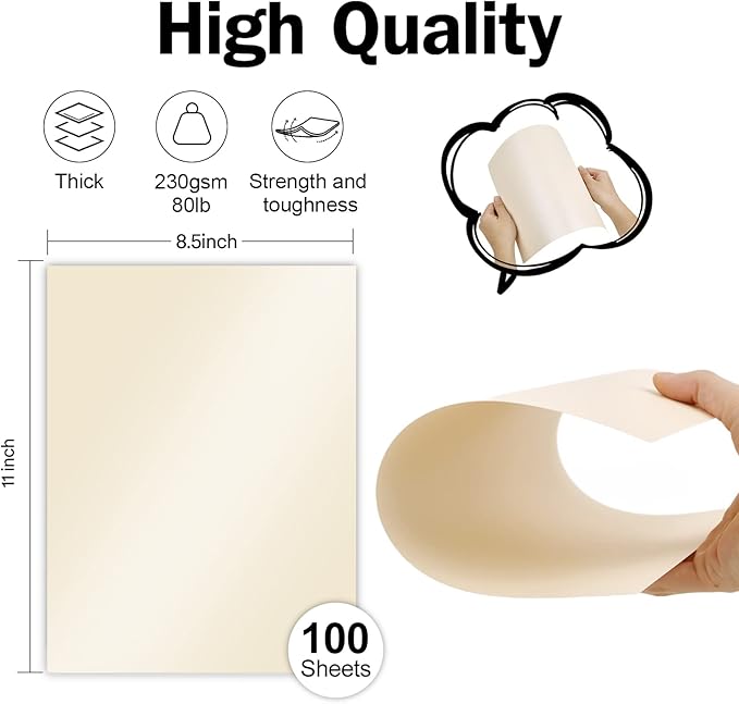 100 Sheets Cream Shimmer Cardstock 8.5 x 11 Off White Paper, Goefun 80lb Ivory Card Stock Printer Paper for Invitations, Certificates, Crafts, Card Making-DeskLoop Office
