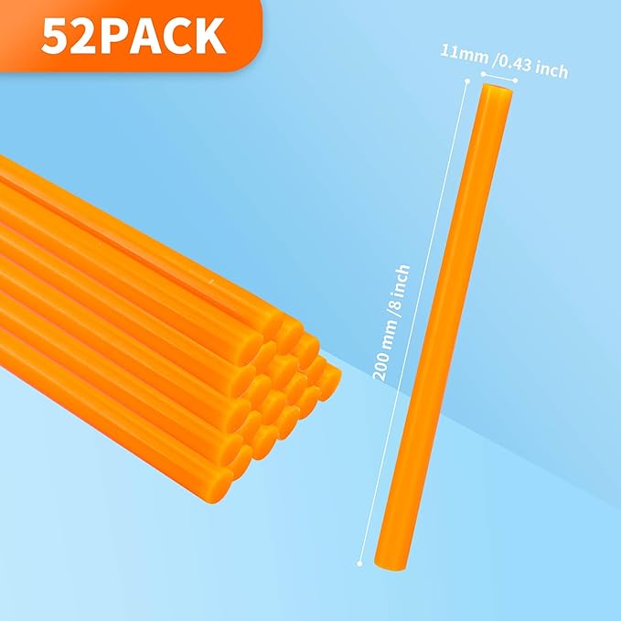 MATUFF 52 Pcs Orange hot Glue Sticks Full Size 0.43” Dia x 8” Long, Colored Hot melt Glue Sticks, All-Purpose Glue Sticks for Halloween Pumpkins Crafts Make, DIY Art Craft Repair Bonding-DeskLoop Office