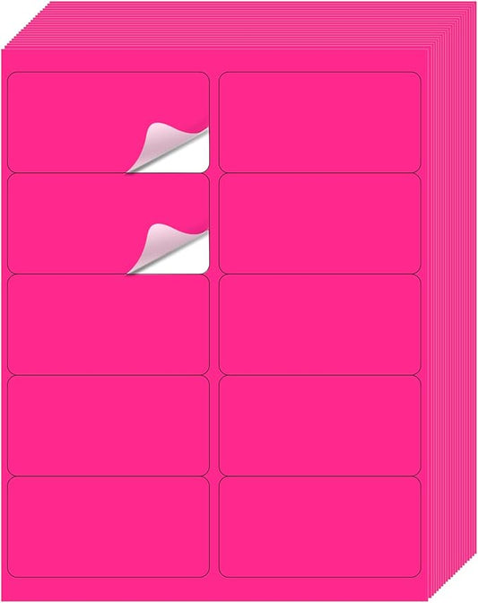 STARLIBOO Shipping Labels Stickers, 2"×4" Printable Fluorescent Mailing Labels for Laser/Inkjet Printing- Matte, Permanent Adhesive Sticker (Fluorescent Pink)-DeskLoop Office