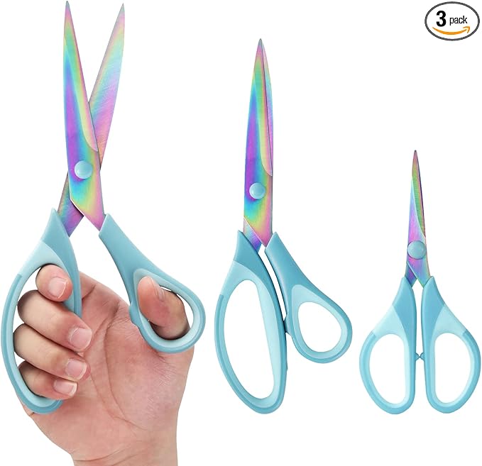 Scissors All Purpose, Sharp Titanium Blades Shears, Rubber Comfort Grip Handle, Multipurpose scissors 3 pack, Great for Office, Fabric, Craft, Sewing, Arts, School and Home Supplies, Blue-DeskLoop Office