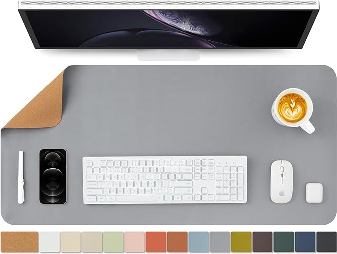 Cork Desk Mat - Dual-Sided Desk Pad for Office and Home - Desk Organization and Accessories - Ideal for Large Mouse Pad and Desk Mats on Top of Desks(Gray,36"x 17")-DeskLoop Office