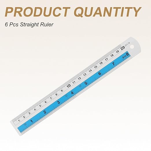 HARFINGTON 6pcs Metal Straight Ruler 20cm Metric SAE Aluminum Alloy Measuring Rulers Scale Tools with Hole for Measure Study Reading Classroom Office, Blue-DeskLoop Office