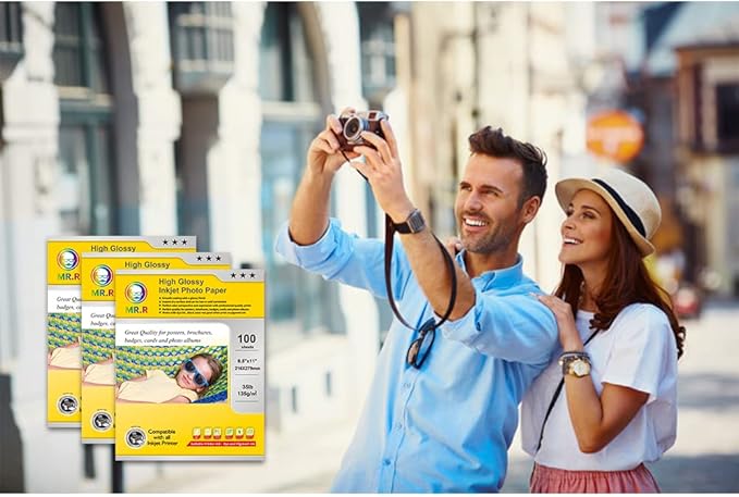 MR.R Single Side High Glossy Inkjet Photo Paper Letter Size 8.5"x11" with 100 sheets per pack 135gsm 35LB-DeskLoop Office