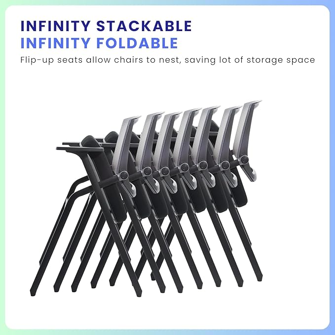10 Pack Foldable Office Chair with PU Wheels and Sliding Armrest-Ergonomic Mesh Bouncing Back, Stackable Conference Room Chair, Office Guest & Reception & Meeting Chair (Black)-DeskLoop Office