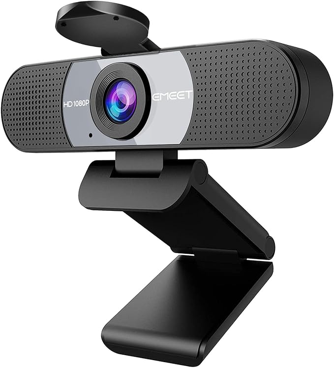 EMEET 1080P Webcam, C960 Web Camera with 2 Noise-Cancelling Microphones & Privacy Cover, 90° FOV Computer Camera, Plug & Play USB Webcam for Calls/Conference, Zoom/Skype/YouTube, Laptop/Desktop, Grey-DeskLoop Office