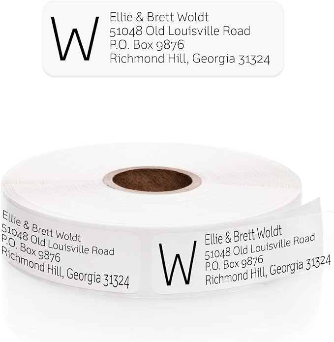 Clear Monogram Rolled Address Labels / 250 Personalized Return Address Labels/Designer Address Stickers in Elegant Plastic Dispenser-DeskLoop Office