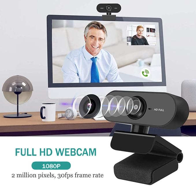 Webcam with Microphone, Full HD 1080P Webcam for PC, Laptop, Desktop, MAC, Plug and Play Web Camera with Privacy Cover, USB Camera for YouTube, Zoom, Skype, Facetime, Windows, Linux, and macOS-DeskLoop Office