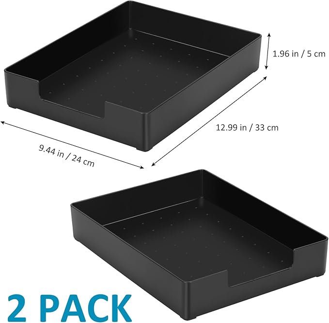 Stackable Letter Tray Paper Organizer, A4 Size Desk Holder for Letter Paper/Stationery/Desk Accessories, Black Holder File Organization for Office, School, Home Storage (2 Pack)-DeskLoop Office