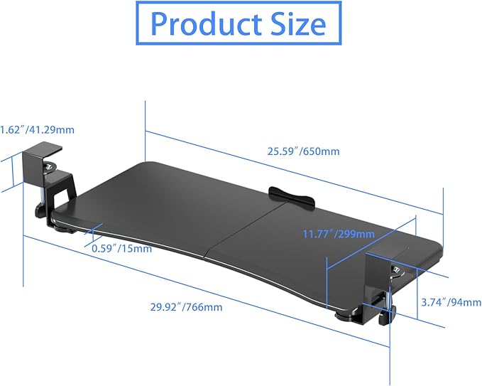 suptek Keyboard Tray Under Desk Pull Out with C Clamp Mount, Computer Keyboard & Mouse Tray, 25.6 (30 Including Clamps) x 11.8 inch Slide-Out Platform Computer Drawer for Typing, Black, DSF1-DeskLoop Office
