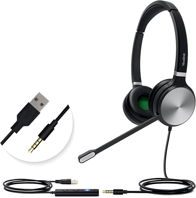 Yealink UH36 Professional USB Headset, Wired Headphones for Computer PC Laptop Work Headset with Noise Canceling Mic for Call and Music(for Teams Certified, Stereo,3.5mm Jack/USB Connection)-DeskLoop Office