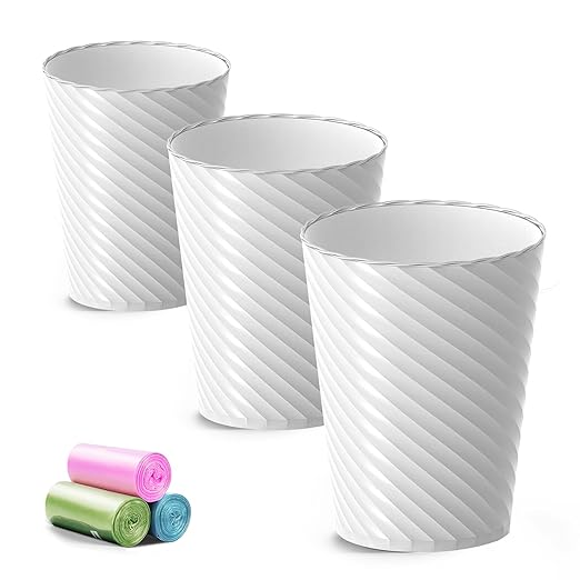 Bathroom Trash Can, 3 Pack 1.8 Gallons Small Trash Can with Trash Bags, Bathroom Garbage Can, Plastic Trash Bin, Round Waste Basket for Living Room, Bedroom, Office, Kitchen, Compact Space (White)-DeskLoop Office
