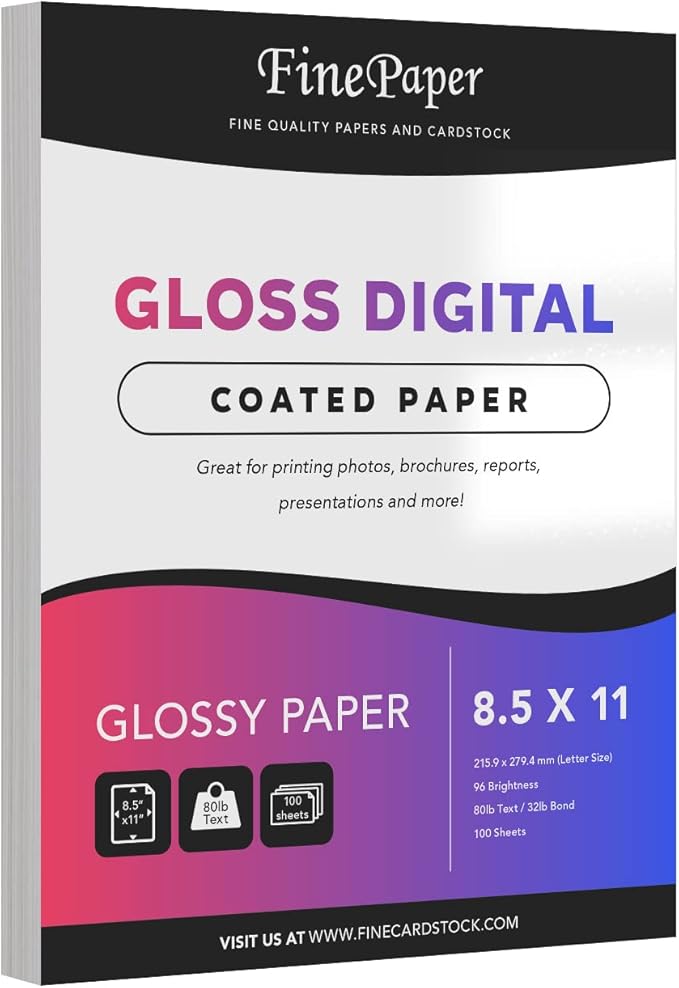 Double-Sided Gloss Digital C2S Paper – Perfect for Color Laser Printing, Design Proposals, Flyers, Brochures | 8.5 x 11 | 80lb Text (32lb Bond) | 96 Bright | Acid Free, Glossy Coated | 100 Sheets-DeskLoop Office