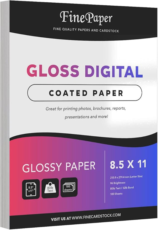 Double-Sided Gloss Digital C2S Paper – Perfect for Color Laser Printing, Design Proposals, Flyers, Brochures | 8.5 x 11 | 80lb Text (32lb Bond) | 96 Bright | Acid Free, Glossy Coated | 100 Sheets-DeskLoop Office
