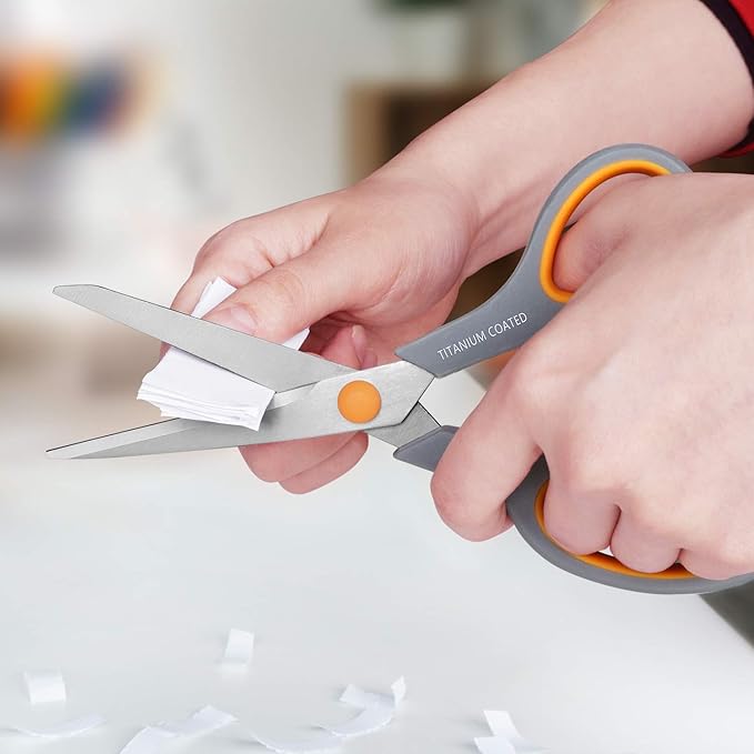 Scissors 8" Multipurpose Titanium Coated Sturdy Sharp Scissors Right/Left Handed Comfort-Grip Handles for Office Home School Sewing Fabric Craft Supplies Gray-DeskLoop Office