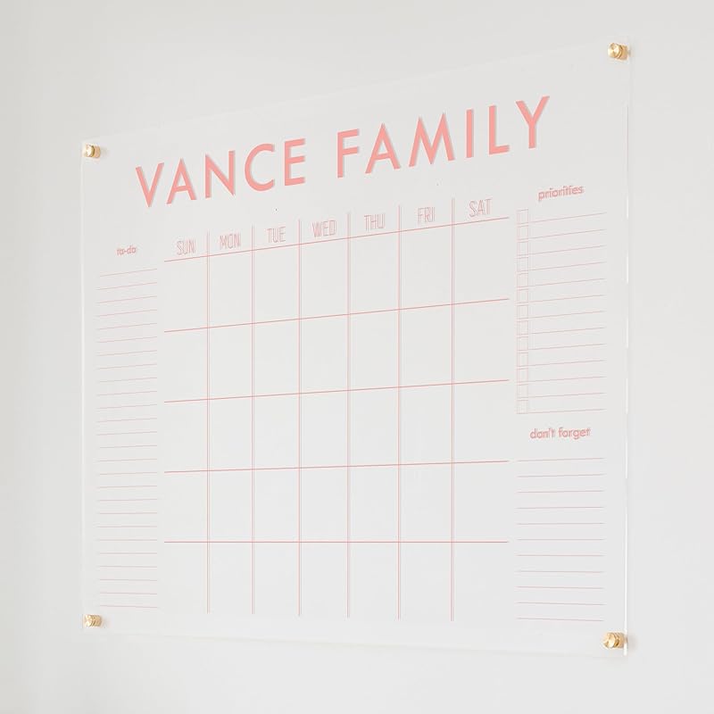 Personalized Clear Acrylic Calendar for Wall, Calendar Whiteboard for Wall, Dry Erase Wall Calendar, Wall Calendar Organizer System for Home (Block, Blush, 47.5"W x 36"H)-DeskLoop Office