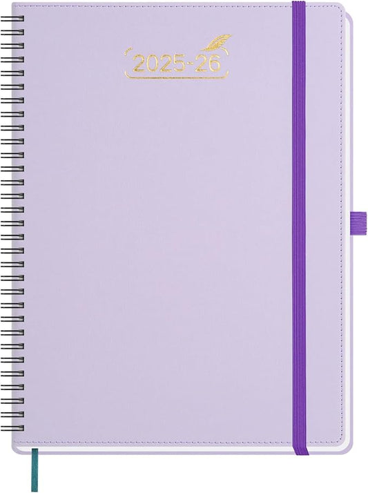 BEZEND Weekly Planner 2025-2026 with 2 Columns, 8.5" x 11" Academic Calendar 18 Months (Jul 25-Dec 26) Life Work Appointment Book with Monthly Tab, PU Leather Softcover Spiral - Lilac-DeskLoop Office