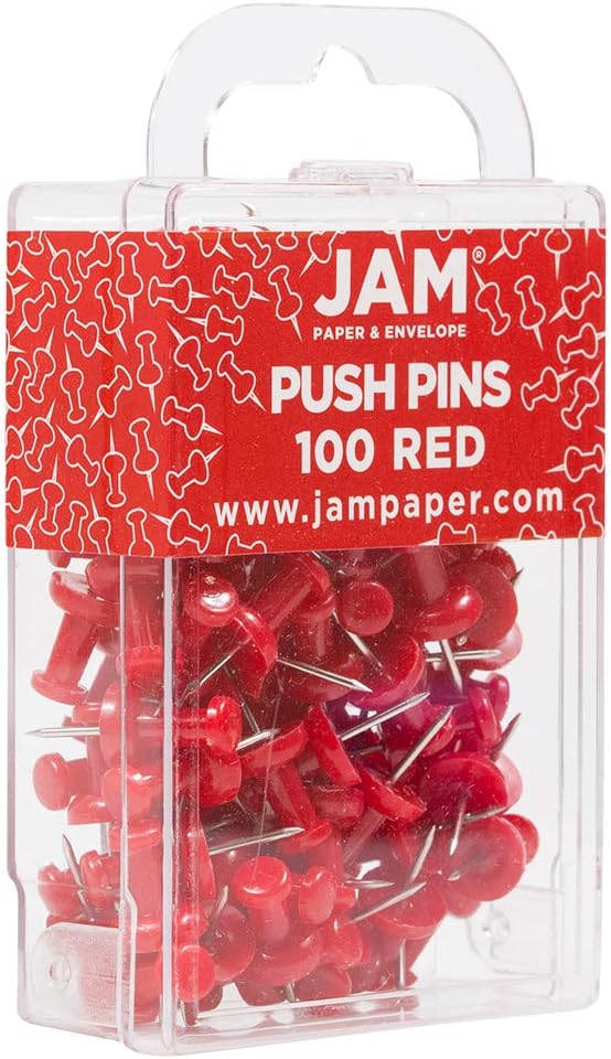 JAM PAPER Colorful Push Pins - Red Pushpins - 100/Pack-DeskLoop Office