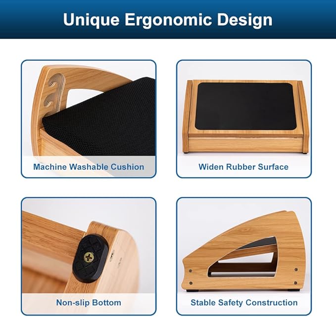 StrongTek Wood Ergonomic Footrest - 4-Angle Adjustable Foot Stool for Desk, Office Footrest, Anti-Slip Foot Stand for Under Desk, Enhances Posture, Promotes Blood Circulation, Easy Assembly (Espresso)-DeskLoop Office