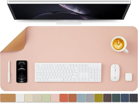 Cork Desk Mat - Dual-Sided Desk Pad for Office and Home - Desk Organization and Accessories - Ideal for Large Mouse Pad and Desk Mats on Top of Desks(Pink,36"x 17")-DeskLoop Office
