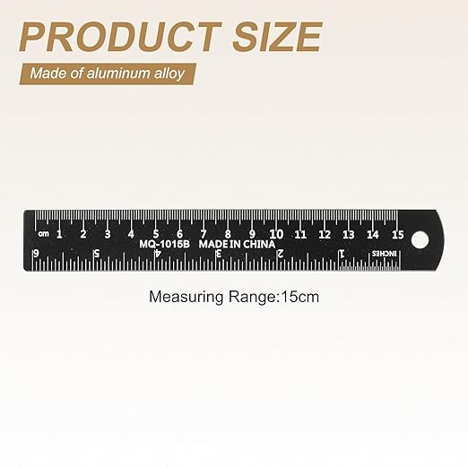 HARFINGTON 6pcs Metal Straight Ruler 15cm Metric SAE Aluminum Alloy Measuring Rulers Scale Tool with Hole for Measure Study Reading Classroom Office, Black