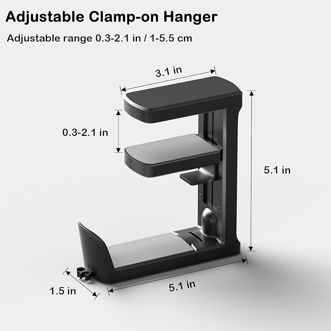 Headphone Hook - Adjustable Clamp-on Headphone Holder, Under Desk Gaming - Image 8