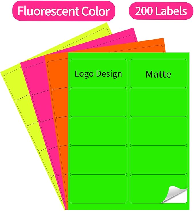 STARLIBOO 2" x 4" Colored Labels Stickers Fluorescent Bright Moving Labels for Laser/Inkjet Printer, Permanent Adhesive-DeskLoop Office