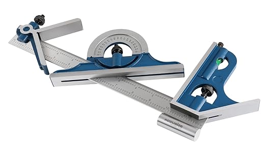 Accusize Industrial Tools 12'' 4 Combination Square Ruler Set Protractor Satin, 4-R Graduation, 0000-8101-DeskLoop Office