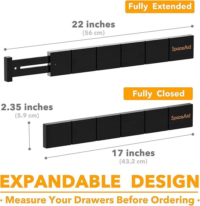 SpaceAid Bamboo Drawer Dividers with Inserts and Labels, Kitchen Adjustable Drawer Organizers, Expandable Organization for Home, Office, Dressers, 7 Dividers with 15 Inserts (17"-22" Black)-DeskLoop Office