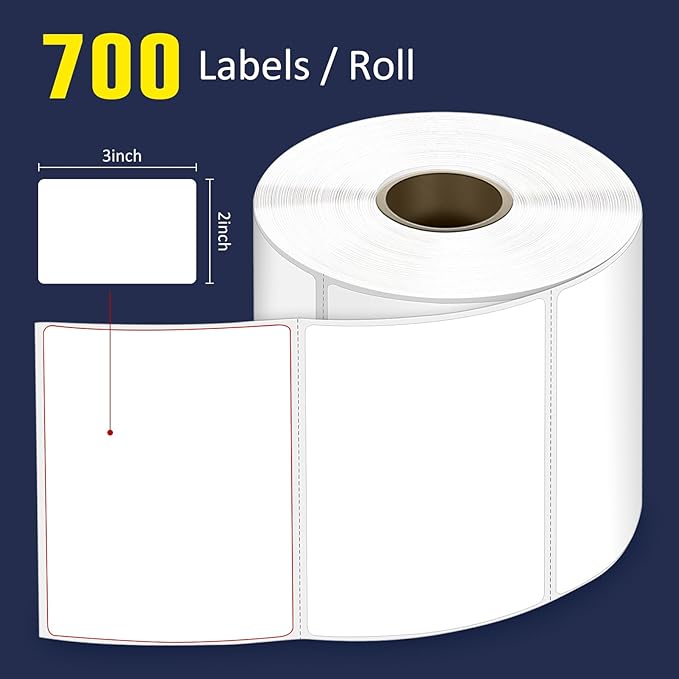 L LIKED 3" x 2" Direct Thermal Labels, Permanent Adhesive Barcode Shipping Stickers & Compatible with Rollo, Zebra and Other Desktop Printers (12 Rolls, 8400 Labels)-DeskLoop Office
