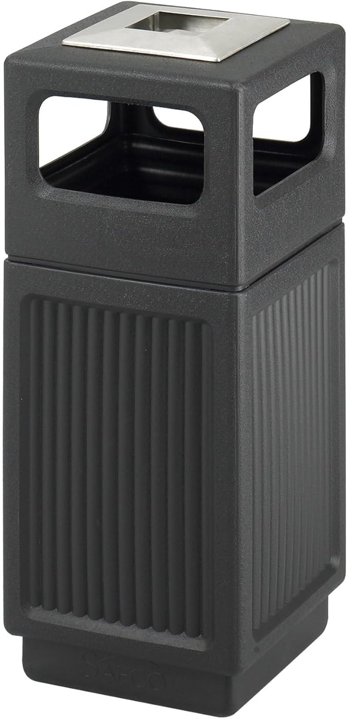 Safco Canmeleon Trash Can, Indoor and Outdoor Use, Durable & Weather-Resistant Commercial Garbage Can with Ashtray, Black-DeskLoop Office