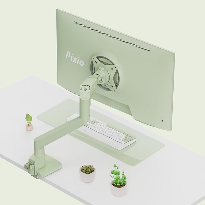 Pixio PS1S Wave Mint Green Single Monitor Arm Stand Desk Mount - Fits up to 32 inches Monitors and up to 19.8lbs. VESA Compatibility and Integrated Cable Management-DeskLoop Office