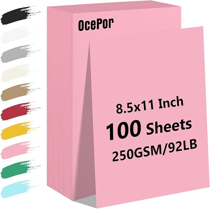 OcePor 100 Sheets Pinks Valentine's Day Cardstock Paper, Colored Printer Paper 8.5 x 11, Card Stock Thick Construction for Craft,Scrapbook,Office Printing, Invitations, Certificates,92 lb/250gsm-DeskLoop Office