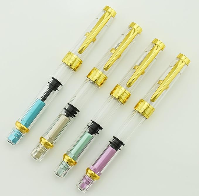 Lanxivi 4 PCS Yongsheng 3008 Piston Fountain Pen Fine Nib Transparent Diversity Color Gold Trim Set-DeskLoop Office