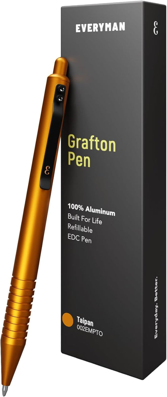 Everyman Grafton Full Click Refillable 0.7mm Ball Point Pen, Taipan | Sleek Anodized Aluminum EDC Pen with Deep Grooved Grip | Smooth Writing Pocket Pen for Office, Travel, Gifting & Daily Use-DeskLoop Office