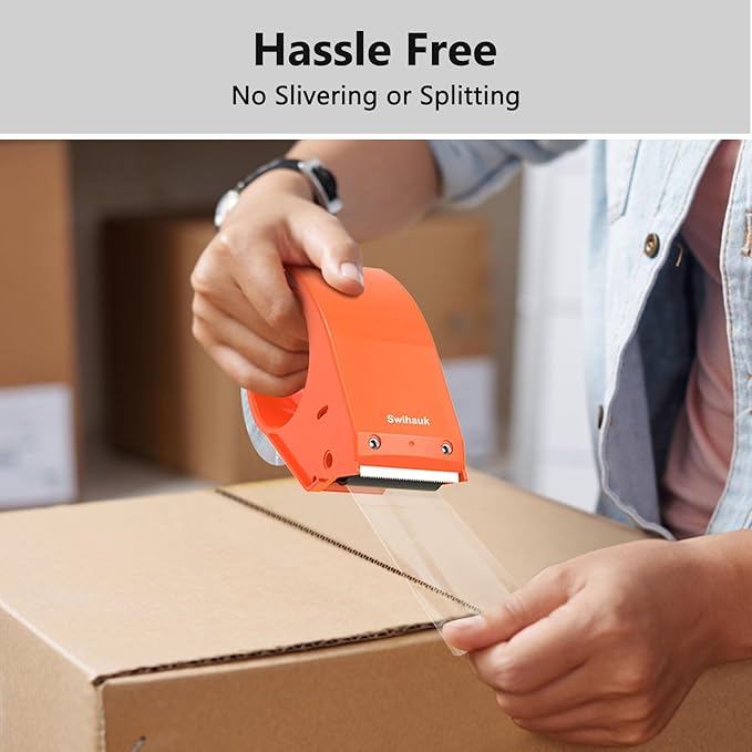 Swihauk 1.88 in x 66.6 YDs Heavy Duty Packing Tape with Dispenser, Strong & Durable Shipping Tape, Packaging Tape, Clear Package Tape for Shipping Moving Storage and Mailing, 6 Roll + 2 Dispenser-DeskLoop Office