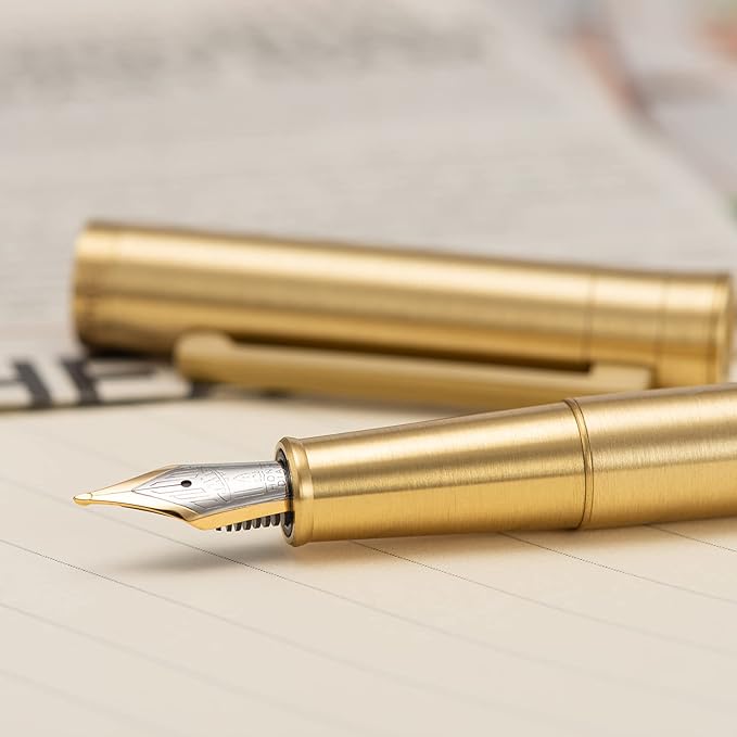 Hongdian 1861 Brass Fountain Pen Long Blade Nib, Classic Design Smooth Writing Pen with Converter and Metal Pen Case Set-DeskLoop Office