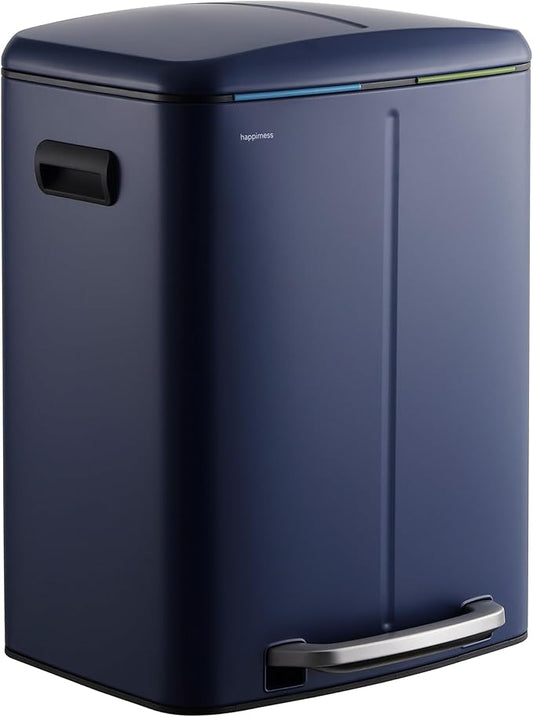 happimess HPM1005J Marco Rectangular 10.6-Gallon Double Bucket Trash Can with Soft-Close Lid, Denim Blue,with Soft-Close Lid, Modern, Minimalistic for Home, Kitchen, Office, Bedroom, Bathroom-DeskLoop Office