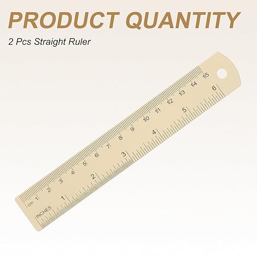 HARFINGTON 2pcs Metal Straight Ruler 15cm Metric SAE Aluminum Alloy Measuring Rulers Scale Tool with Hole for Measure Study Reading Classroom Office, Beige-DeskLoop Office