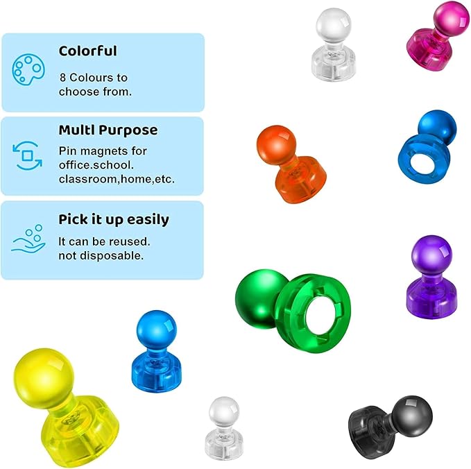 90 PCS Colorful Strong Magnetic Push Pin Magnets, Office/Classroom Magnets,8 Assorted Color, Perfect to use as Kitchen Home and School, Map Magnets,Whiteboard Magnets-DeskLoop Office