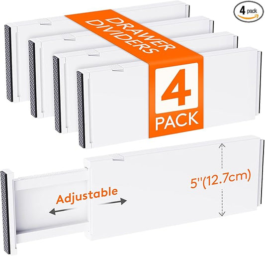 Lifewit 4 Pack Drawer Dividers Plastic 5" High, 13.5-22" Adjustable Drawer Organizers for Clothes, Expandable Dresser Separators in Bedroom/Bathroom/Kitchen/Fridge/Office Organization and Storage-DeskLoop Office