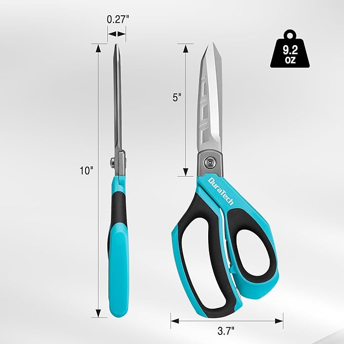 DURATECH 10" All-Purpose Heavy Duty Scissors, Stainless Steel Utility Scissors with Ergonomic Handle, Industrial Shears for Carpet, Leather, Fabric, and Household Use-DeskLoop Office