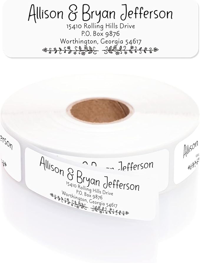 Black and White Botanical Rolled Address Labels / 500 Personalized Return Address Labels/Designer Address Stickers in Elegant Plastic Dispenser-DeskLoop Office