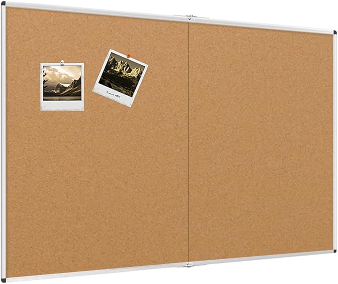 VIZ-PRO 60" x 36" Large Cork Bulletin Board, Foldable & Wall-Mounted Notice Pin Board with Silver Aluminum Frame, for School Home Office - 5' x 3' Corkboard-DeskLoop Office