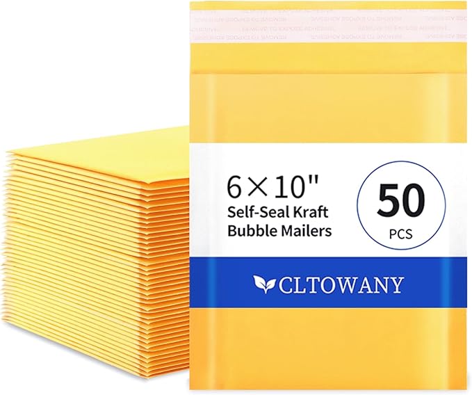 Kraft Bubble Mailers 6×10' Inch 50 Pack Yellow shipping envelopes Self-Seal Padded Mailing Envelopes for Jewelry Makeup Supplies and Small Business Packaging-DeskLoop Office