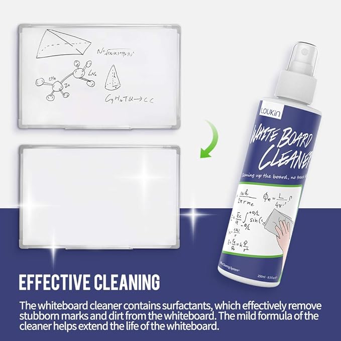 loukin Non-Toxic Whiteboard Cleaner, 8.5 fl oz Dry Erase Board Cleaner, Whiteboard Cleaning Spray with Cloth, Removes Stubborn Marks from Whiteboards-DeskLoop Office