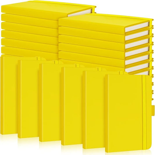 40 Pieces Small Notebooks A6 Pocket Journals 3.5 x 5.5 Inch Small Leather Notebook Mini Ruled Lined Journal with Elastic Band Pen Holder Page Marker Ribbons (Yellow)-DeskLoop Office