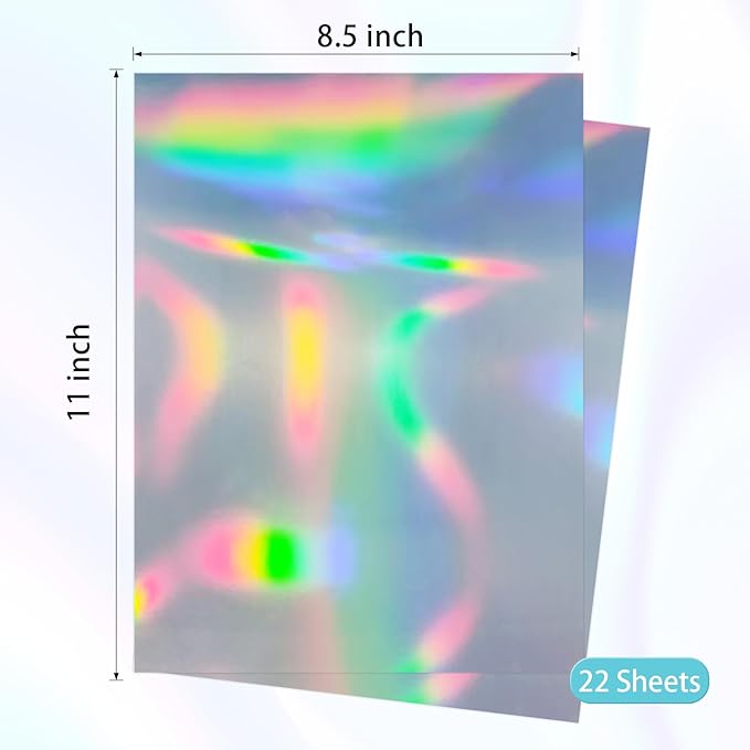 Printable Holographic Silver Sticker Paper, Laser & Inkjet Printable 8.5 x 11 Inches Dries Quickly Stickers Rainbow Vinyl Label 22 pcs-DeskLoop Office