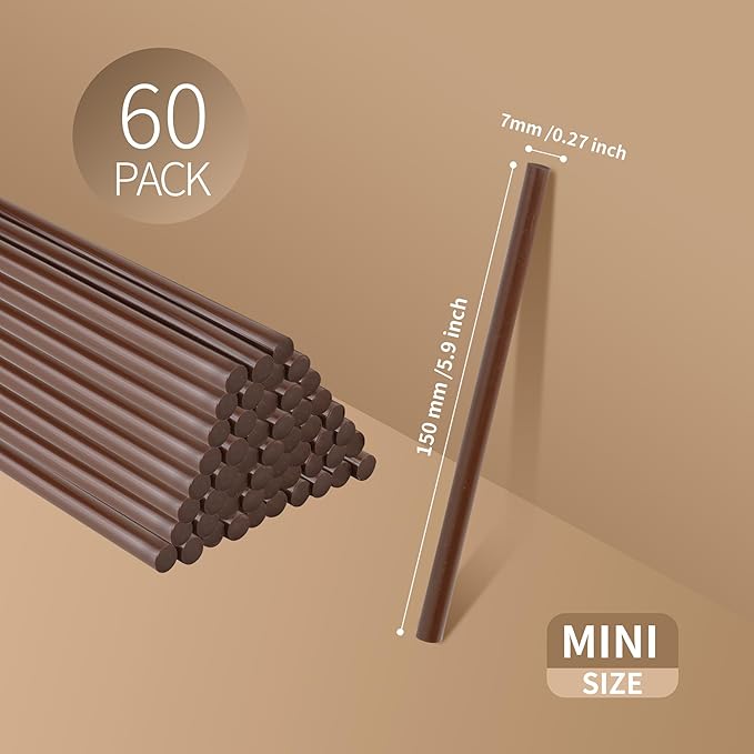 MATUFF Brown Hot Glue Sticks Mini 0.27" x 5.9 inches, Hot Melt Mini Colored Glue Sticks for All Temperature Mini Glue Guns, for DIY Craft Arts and Wedding Cards, Stamp Sealing, Bulk hot Glue 60 Pack-DeskLoop Office